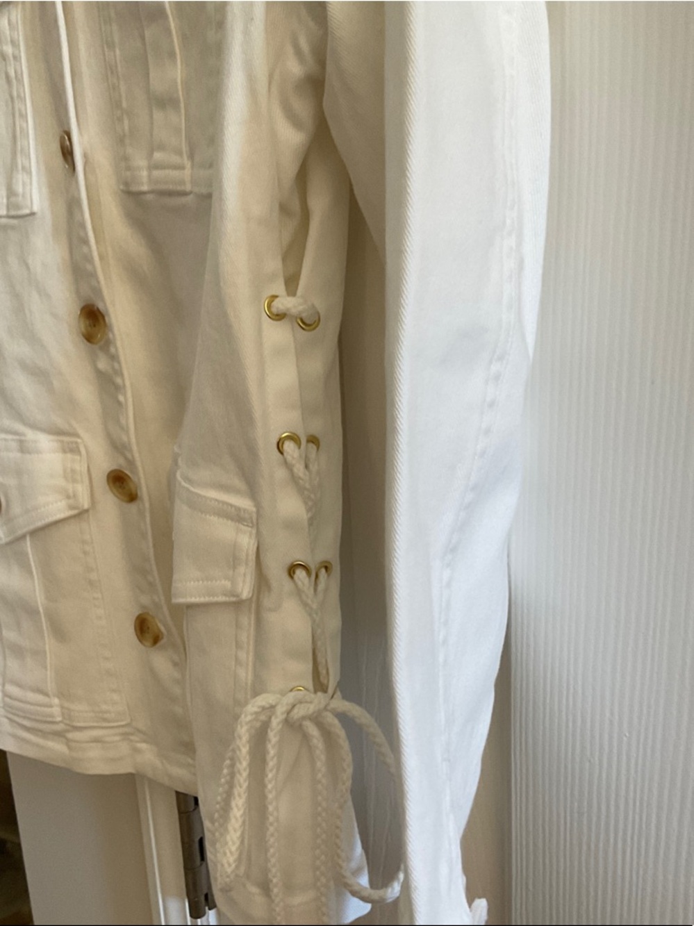 Spartina 449 White Utility Jacket with Button Front and side lace up for adj fit - Picture 4 of 5